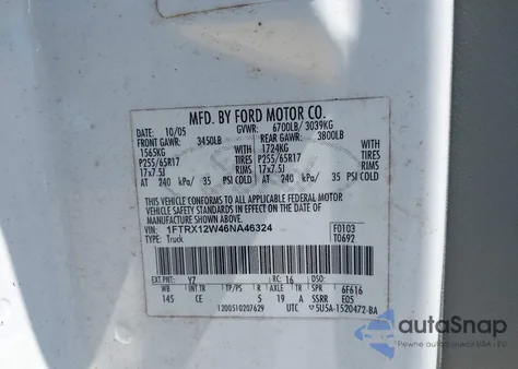 2006 Ford F-150 Stx/Xl/Xlt from USA, damaged, VIN 1FTRX12W46NA46324